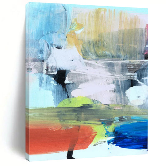 “Colorful Abstract Landscape” - Blue, Yellow, Green, Red Abstract Painting On Canvas DTP245