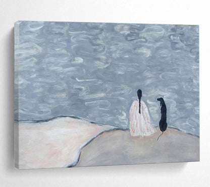 “Figure & Dog by the Water” Abstract Narrative Painting On Canvas DKH423