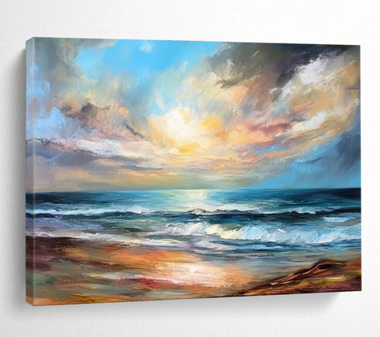 “Vibrant Sunset Beach” Impressionist Seascape Painting On Canvas DKH338