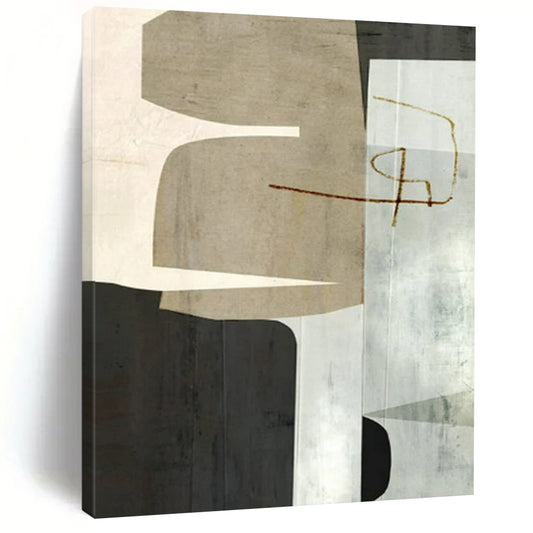 “Neutral - Toned Geometric Collage” - Abstract Painting On Canvas CT2319