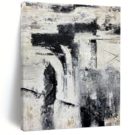 “Grayscale Abstract Composition” - Minimalist Geometric - Inspired Painting On Canvas DKH1680