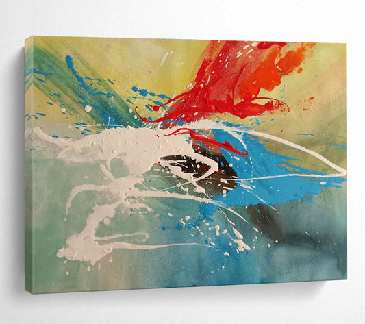 “Splattered Color Burst” - Energetic Abstract Painting On Canvas DKH843