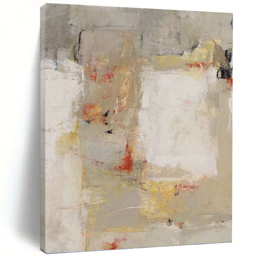 Neutral Tones with Red and Yellow Abstract - Abstract Painting On Canvas DKH1424