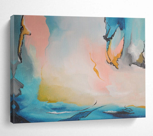 “Pastel - Toned Abstract Forms - Blues, Pinks, and Fluid Shapes” Painting On Canvas DKH021
