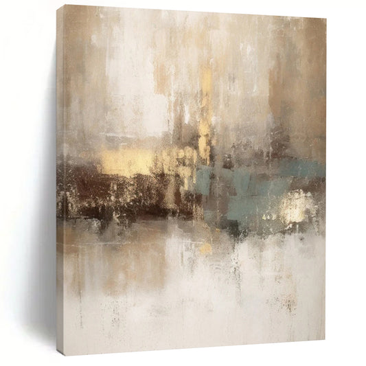 “Beige - Gold - Teal Abstract” - Abstract Expressionist Painting On Canvas DTP068
