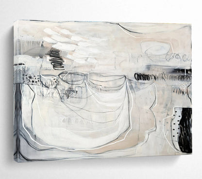 Monochrome Abstract with Linear Details “Ethereal Monochrome” Painting On Canvas DKH074