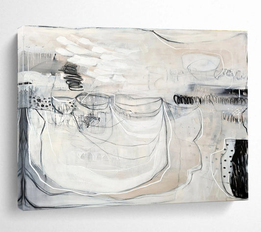 Monochrome Abstract with Linear Details “Ethereal Monochrome” Painting On Canvas DKH074