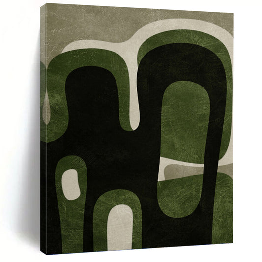 Green and Black Organic Shapes - Abstract Expressionist Painting On Canvas DKH1381
