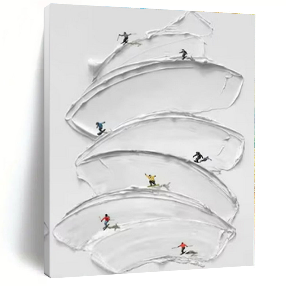 White Swipes & Skiers - Conceptual Thick - textured Acrylic Painting CT1360