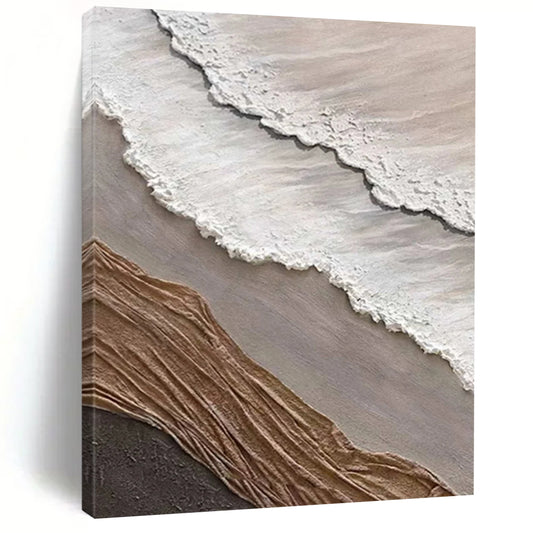 “White, Brown, Gray Textured Coast ‘Eroded Elegance’” - Mixed - Media Beach Painting On Canvas DTP344