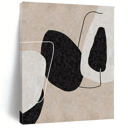 “Beige - Black - White Geometric Forms” – Geometric Abstract Painting CT1152