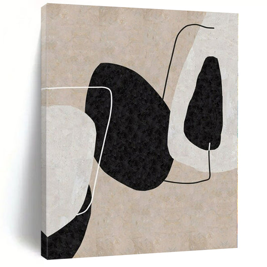 “Beige - Black - White Geometric Forms” – Geometric Abstract Painting CT1152