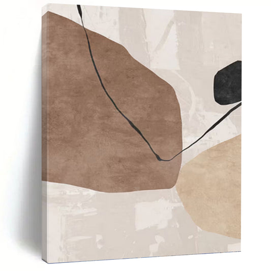 “Earth Tones Link” - Brown, Beige & Black Minimalist Shapes Painting On Canvas DKH1519