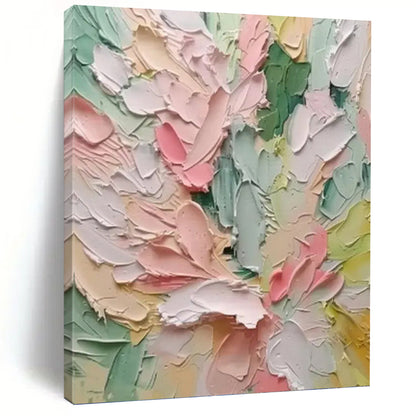 Pastel Floral Mosaic - Impasto Flower Painting On Canvas DKH1397