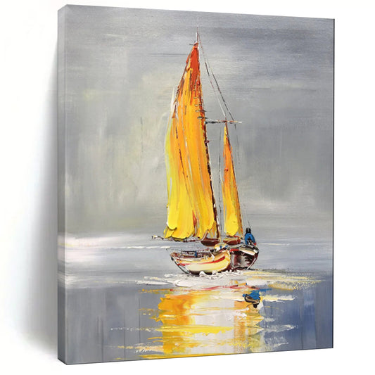 “Yellow - Sailed Boat on Calm Waters” – Impasto Maritime Oil CT2096