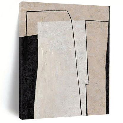 “Black - White - Beige Geometric Overlap” – Geometric Abstract Painting CT1136