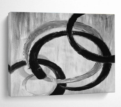 Intertwined Black and Gray Circular Abstract Painting On Canvas DKH175