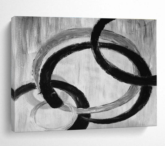 Intertwined Black and Gray Circular Abstract Painting On Canvas DKH175