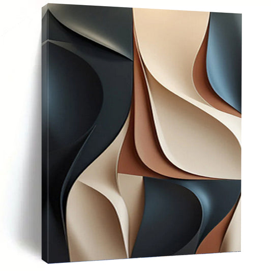 “3D - Effect Neutral Abstract” - Black, Beige, Brown & Gray Sculptural Painting On Canvas DKH1023