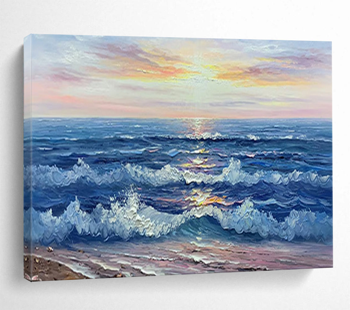 Sunset Over the Ocean - Impressionist Seascape Painting On Canvas DLZ218