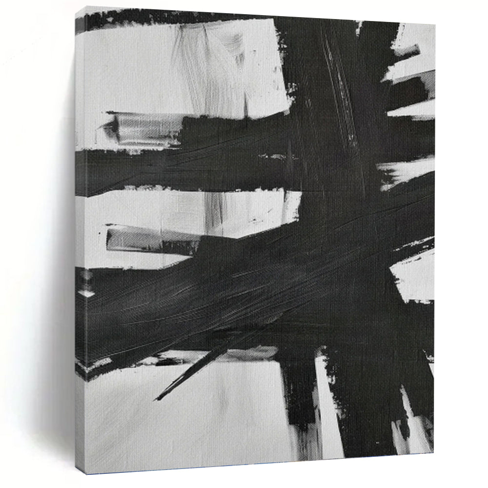 Black & White Bold Strokes - Dynamic Clash Painting On Canvas DKH1154