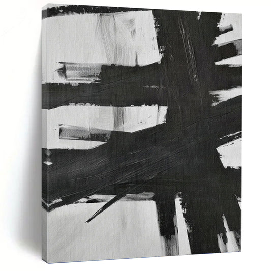 Black & White Bold Strokes - Dynamic Clash Painting On Canvas DKH1154