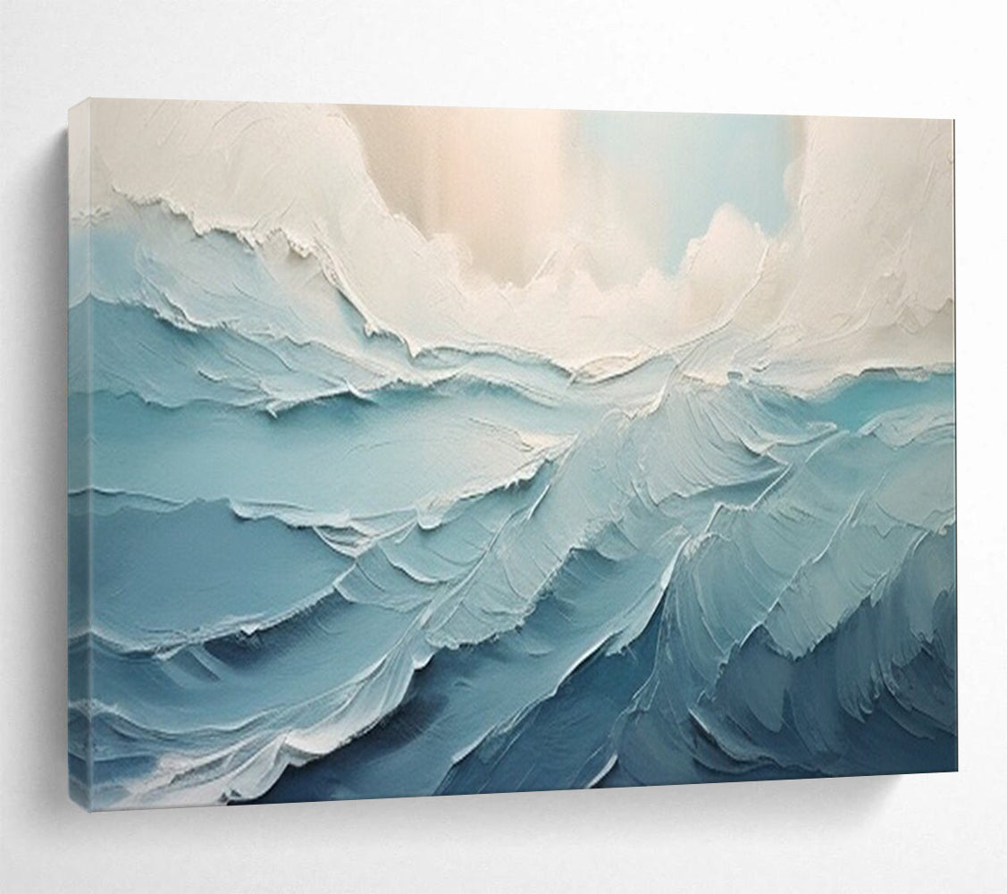 Blue and White Textured Waves - Impasto Seascape Painting On Canvas DLZ227