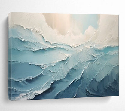 Blue and White Textured Waves - Impasto Seascape Painting On Canvas DLZ227