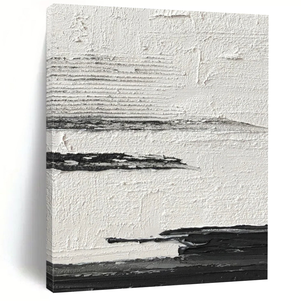 “Black, White, Gray Textured Layers ‘Minimalist Mood’” - Impasto Abstract Painting On Canvas DTP369