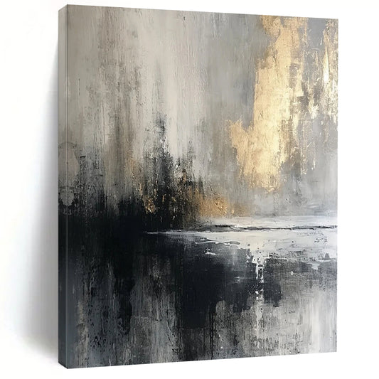 “Gray - Gold Abstract Reflection” - Abstract Expressionist Painting On Canvas DTP067