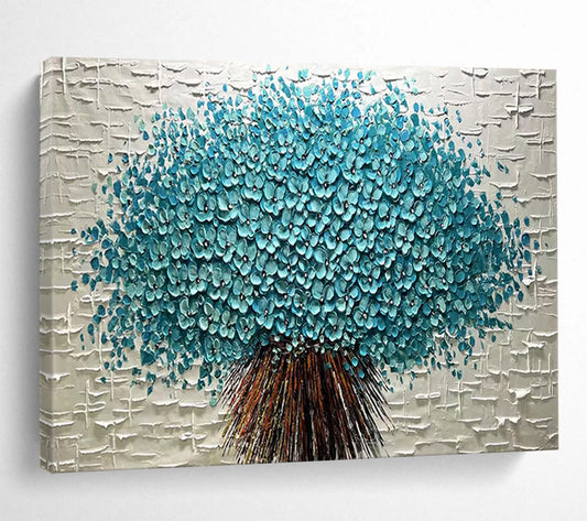 Textured Blue Flower Tree - Impasto Floral Painting On Canvas DLZ213
