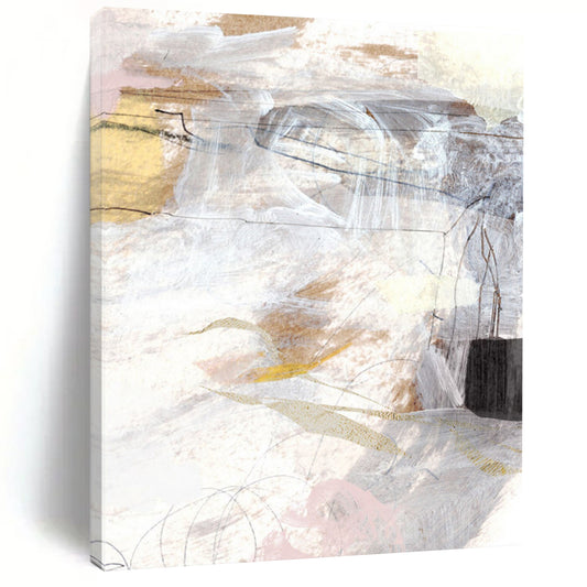 “Ethereal White - Beige - Gold Abstract” - Mixed - Media Abstract Painting On Canvas DTP187