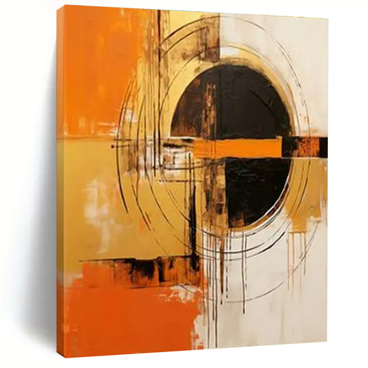 “Orange - Black - White Abstract Circles” ，Abstract Acrylic Painting CT0853