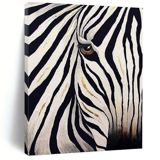 Zebra with Golden Accents in Black and White - Wildlife Painting On Canvas DKH1423