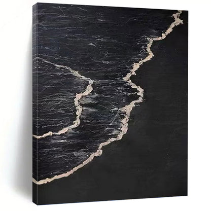“Black & White Wave Contrast” - Black & White Minimalist Seascape Painting On Canvas DKH0959