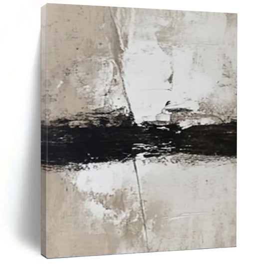 “Beige, White & Black Textured Abstract Strokes” Painting On Canvas DKH0976