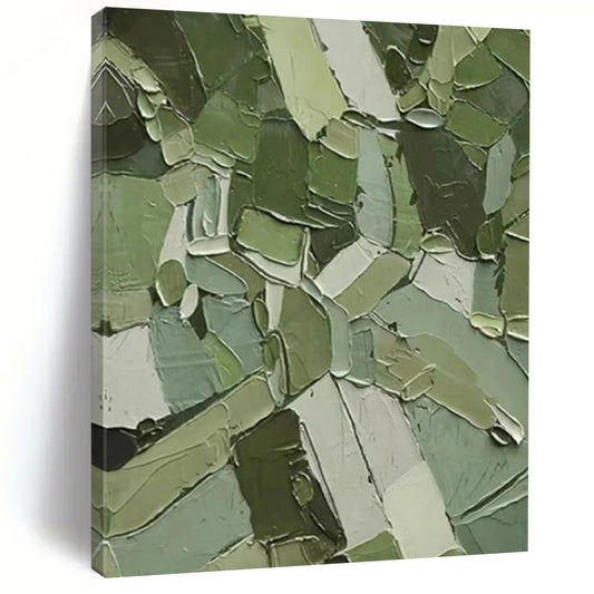 Green Geometric Impasto - Geometric Abstract Painting On Canvas CT2296