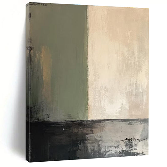 “Green - Beige - Black Abstract Divisions” ，Abstract Acrylic Painting CT0785