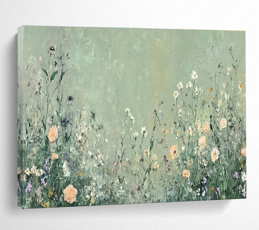 Wildflower Meadow On Green Background Painting On Canvas DKH668