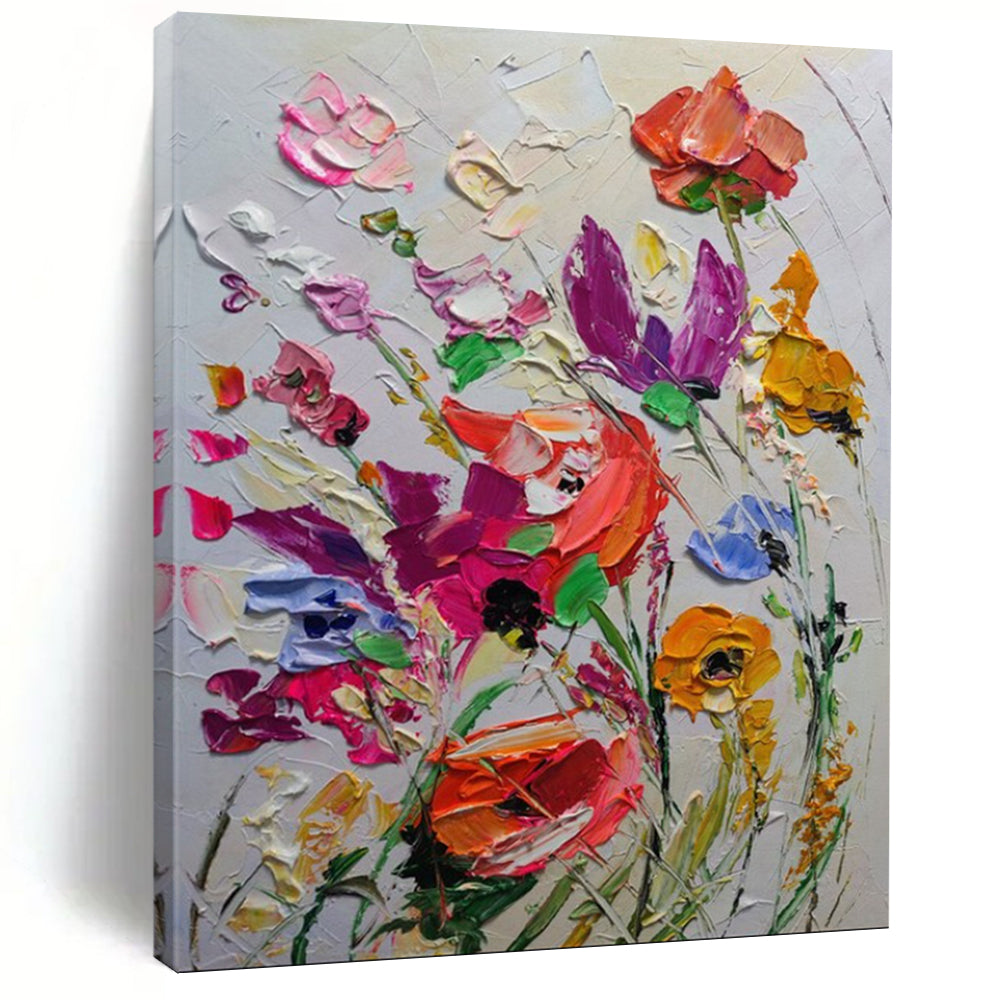“3D Floral Burst - Multicolor Impasto Flower Bouquet” Painting On Canvas DTP265