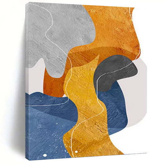 “Color Block Pathways” - Gray, Orange, Yellow & Blue Abstract Shapes Painting On Canvas DKH1550
