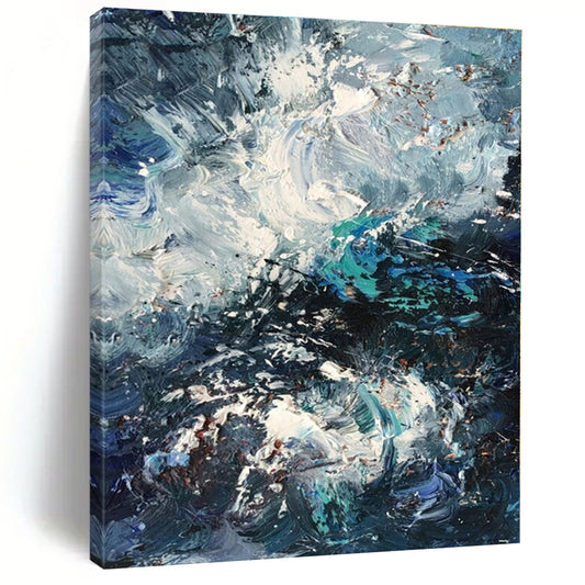 Dynamic Blue & White Textured Seascape - Impasto Seascape Acrylic On Canvas CT1352