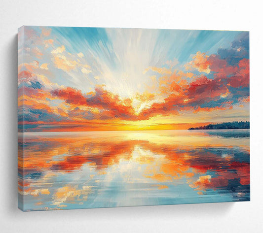 Vibrant Sunset Over Water - Impressionistic Landscape Painting On Canvas DKH622