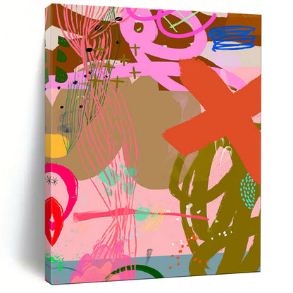Pink, Green, Bold Doodles - "Playful Doodleland" - Abstract Expressionist Painting CT1857