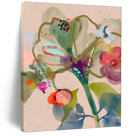 Colorful Flowers, Gold Accents - "Botanical Whimsy" - Watercolor & Ink Floral Art CT1817