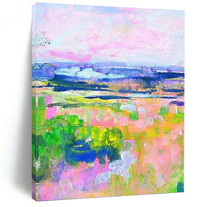 “Colorful Pastel Landscape” - Pink, Purple & Green Impressionistic Painting On Canvas DKH0934