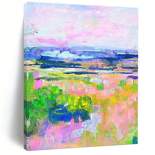 “Colorful Pastel Landscape” - Pink, Purple & Green Impressionistic Painting On Canvas DKH0934