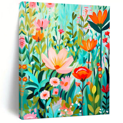 “Flat - Style Floral Field” - Colorful Flat - Design Floral Field Painting On Canvas DKH1595