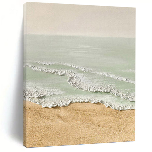 Textured Beach Scene in Beige and Green - Landscape Painting On Canvas DKH1489