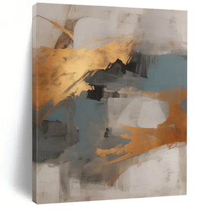 “Gray - Gold - Blue Abstract Blocks” ，Abstract Acrylic Painting CT0848